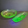 Uranium Depression Glass Serving Bowl and Divided Relish Tray UV Reactive