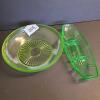 Uranium Depression Glass Serving Bowl and Divided Relish Tray UV Reactive - 5
