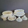 Opalescent Hobnail-Pattern Glass Bowls, Plates, and Creamer Set