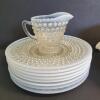 Opalescent Hobnail-Pattern Glass Bowls, Plates, and Creamer Set - 4