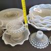 Opalescent Hobnail-Pattern Glass Bowls, Plates, and Creamer Set - 6