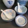 Blue and White Porcelain Bowls, Spoons, and Vase Assortment - 2