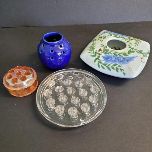 Assorted Floral Flower Frogs and Holders in Glass and Ceramic
