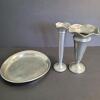 Assorted Tableware Items: Pewter Vases, Plate, Napkin Rings, Glass Toothpick Holder, Small Spoons - 5