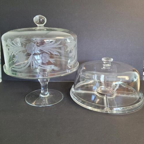 Glass Cake Plate with Floral Etching and Luigi Bormioli Divided Server