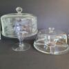 Glass Cake Plate with Floral Etching and Luigi Bormioli Divided Server