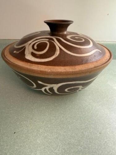 Lidded Stoneware Serving Bowl in Studio Pottery Style