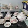 Assorted Floral Fine China Tea Cups, Saucers, Teapots, and Plates - 2