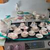 Assorted Floral Fine China Tea Cups, Saucers, Teapots, and Plates - 8