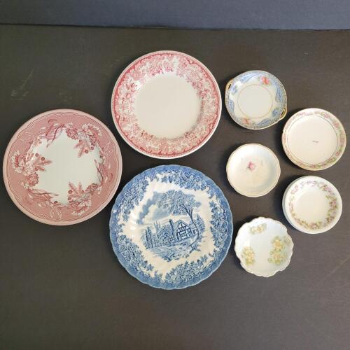 Assorted Vintage Decorative Plates and Saucers in Mixed Styles