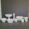 Assorted Milk Glass Compotes, Bowls, Vase, and Sugar Creamers