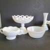 Assorted Milk Glass Compotes, Bowls, Vase, and Sugar Creamers - 3