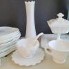 Milk Glass Grape-Pattern Dishes, Cups and Tableware Collection - 3