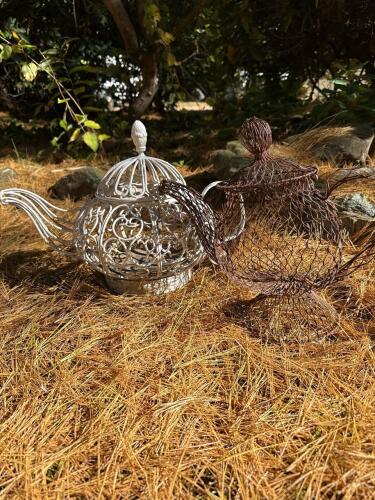 Wire Teapot Form Baskets, Scrollwork and Mesh Styles