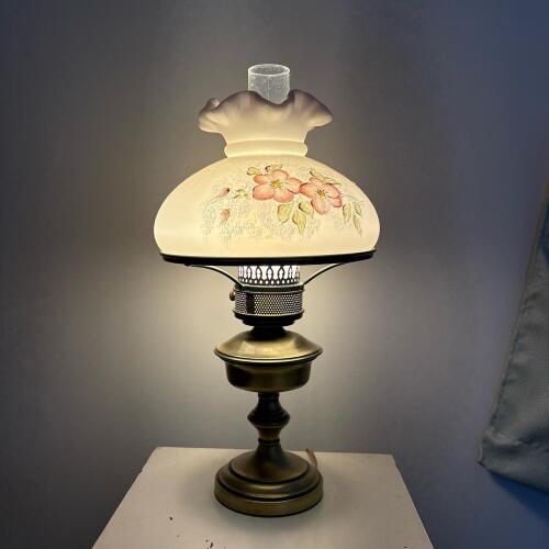 Floral Glass Shade Hurricane Table Lamp