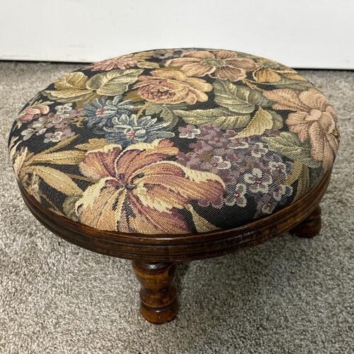 Round Floral Upholstered Footstool