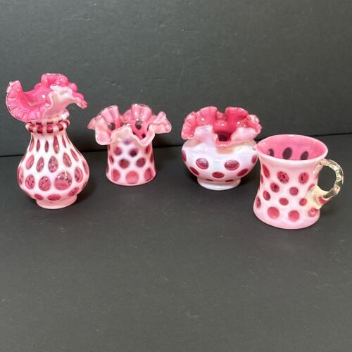Presumed Fenton Cranberry Opalescent Coin Dot Glass Lot
