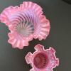 Pair of Presumed Fenton Cranberry Opalescent Swirl Vases - 2