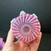 Pair of Presumed Fenton Cranberry Opalescent Swirl Vases - 4