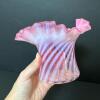 Pair of Presumed Fenton Cranberry Opalescent Swirl Vases - 5