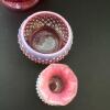 Trio of Fenton and Presumed Fenton Cranberry Opalescent Hobnail Glass Pieces - 3