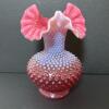 Trio of Fenton and Presumed Fenton Cranberry Opalescent Hobnail Glass Pieces - 5
