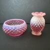 Trio of Fenton and Presumed Fenton Cranberry Opalescent Hobnail Glass Pieces - 7