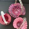 Trio of Fenton and Presumed Fenton Cranberry Opalescent Glass Baskets - 2