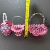 Trio of Fenton and Presumed Fenton Cranberry Opalescent Glass Baskets - 10