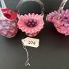 Trio of Fenton and Presumed Fenton Cranberry Opalescent Glass Baskets - 11