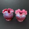 Pair of Presumed Fenton Cranberry Opalescent Hobnail Vases