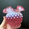Pair of Presumed Fenton Cranberry Opalescent Hobnail Vases - 3