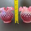 Pair of Presumed Fenton Cranberry Opalescent Hobnail Vases - 7