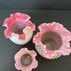 Presumed Fenton Cranberry Opalescent Hobnail Glass Trio - 2