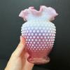 Presumed Fenton Cranberry Opalescent Hobnail Glass Trio - 3