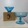 Fenton Blue Glass Compote and Dot Handle Sugar Bowl - 2