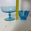 Fenton Blue Glass Compote and Dot Handle Sugar Bowl - 10