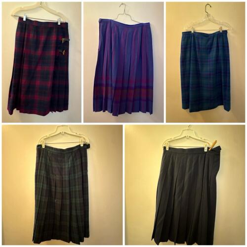Five Wool Plaid and Solid Pleated Skirts, Pendleton and L.L. Bean