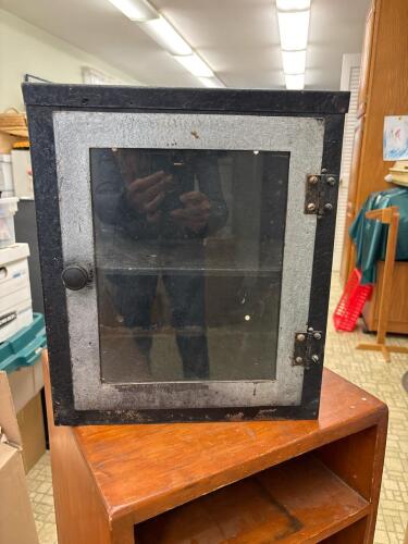 Vintage Industrial Metal and Glass Wall Cabinet