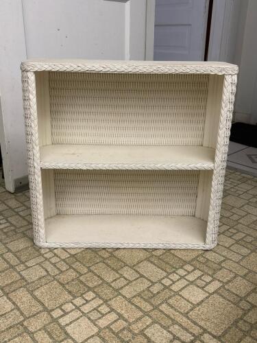 White Wicker-Style Two-Shelf Bookcase