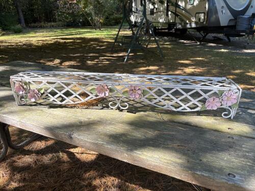 Decorative Metal Shelf With Pink Floral Accents