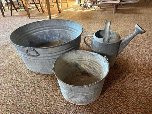Galvanized Watering Can and Galvanized Tubs