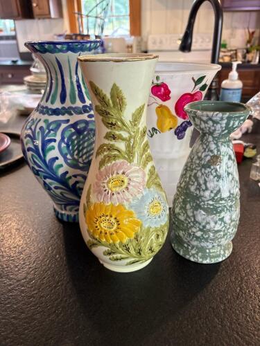 Four Decorative Ceramic and Glass Vases, Various Styles