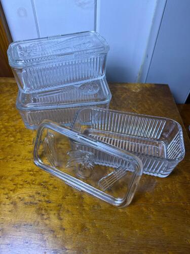 Pressed Glass Refrigerator Dishes with Vegetable Motif