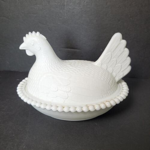 Indian Glass Milk Glass Hen on Nest