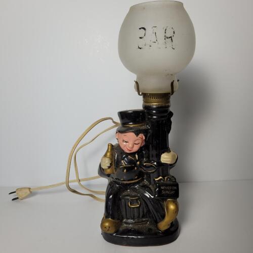 Novelty Ceramic Lamp "Never On Sunday" Drunkard Motif