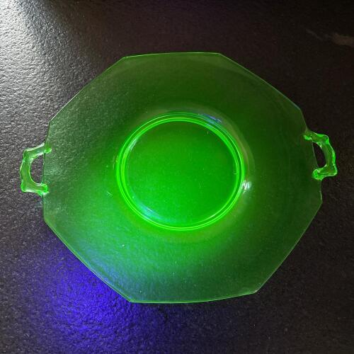 Green Uranium Glass Handled Plate