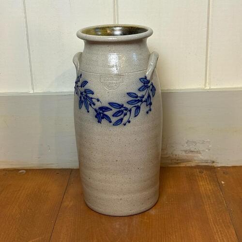 Salmon Falls Stoneware Vase with Blue Floral Decor, 2005