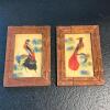 Pair of 5" x 6.75" Feather Bird Pictures with Hand-Carved Frames