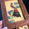 Pair of 5" x 6.75" Feather Bird Pictures with Hand-Carved Frames - 5